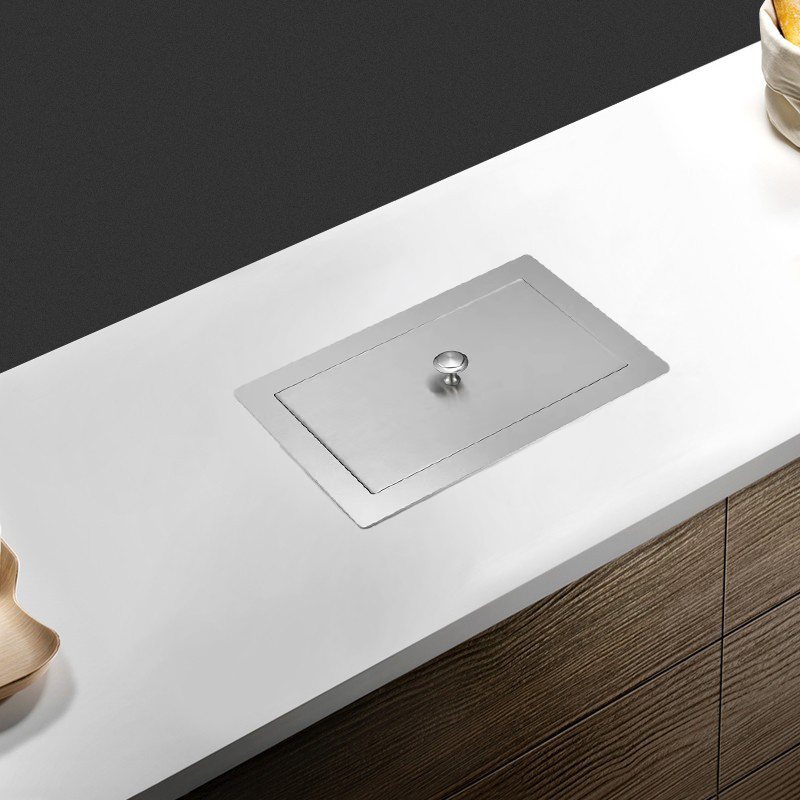 不锈钢提盖台面掀盖嵌入式304隐藏式垃圾装饰盖医院厨房酒店定制