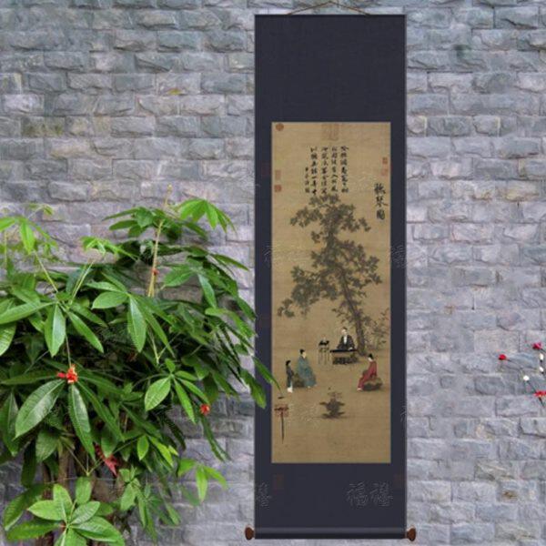 宋徽宗听琴图中式立轴玄关过道工作室样板间茶室装饰书法人物国画