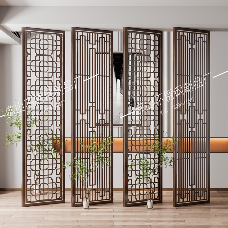 不锈钢镂空金属屏风新中式隔断酒店大厅售楼部客厅玄关雕花