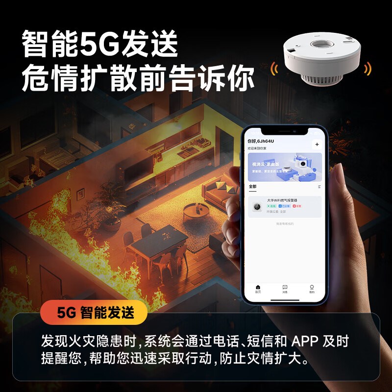 大华烟雾警报器警报器消防专用火灾探测警报无线 线烟感应警报器
