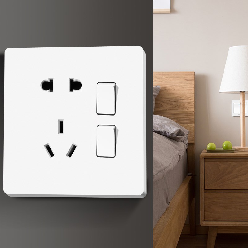 【二开双控五孔】86型开关插座面板暗装多孔家用双联带5孔二三插