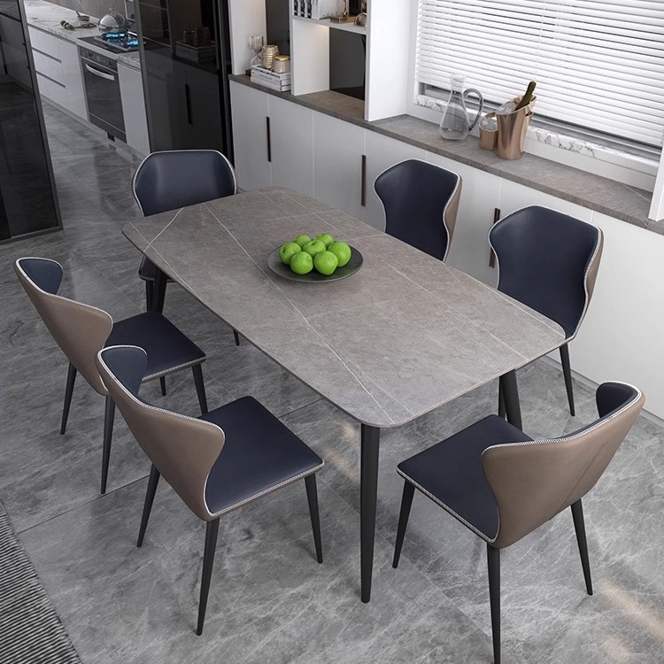 北欧岩板餐桌轻奢现代简约家用小户型意式餐桌椅组合长方形饭桌子