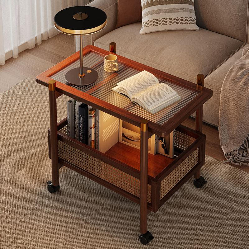 沙发边几可移动茶几中古小推车客厅小桌子床头侧边边柜带轮置物架
