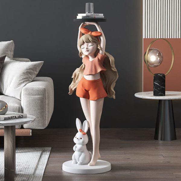 创意女孩托盘客厅摆件大型落地沙发电视柜旁家居好物乔迁新居,家居饰品,落地摆件,淘宝优惠券,粉丝福利购,淘宝优惠卷