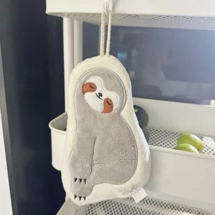 卡通树懒厨房擦手布加厚吸水挂式卫生间擦手帕子儿童不掉毛擦手巾