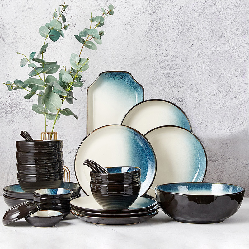 OQ5M妖精套碗餐具套装 碗盘 家用陶瓷碗碟碗筷套碗组合6/10人地中