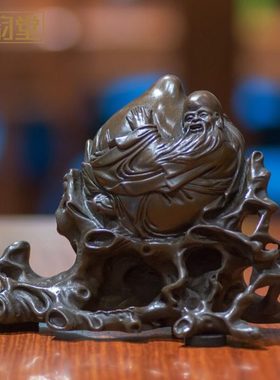 铜韵堂 铜制福禄寿星摆件 寿桃仙翁 办公室客厅书房摆设 家居饰品