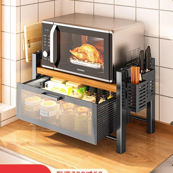 3YK抽屉式微波炉置物架带抽屉台面双层两层厨房多功能放烤箱收纳,厨房/烹饪用具,微波炉置物架,淘宝优惠券,粉丝福利购,淘宝优惠卷