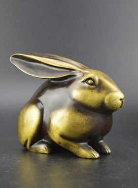 纯铜精工长耳兔子家居摆件生肖兔玉兔仿古铜器客厅办公室桌面摆设