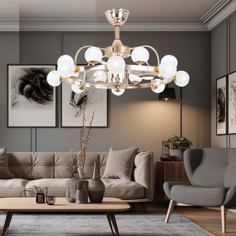 轻奢风扇灯客f厅餐厅卧室一体吊扇灯变频铜电机遥控语音控制