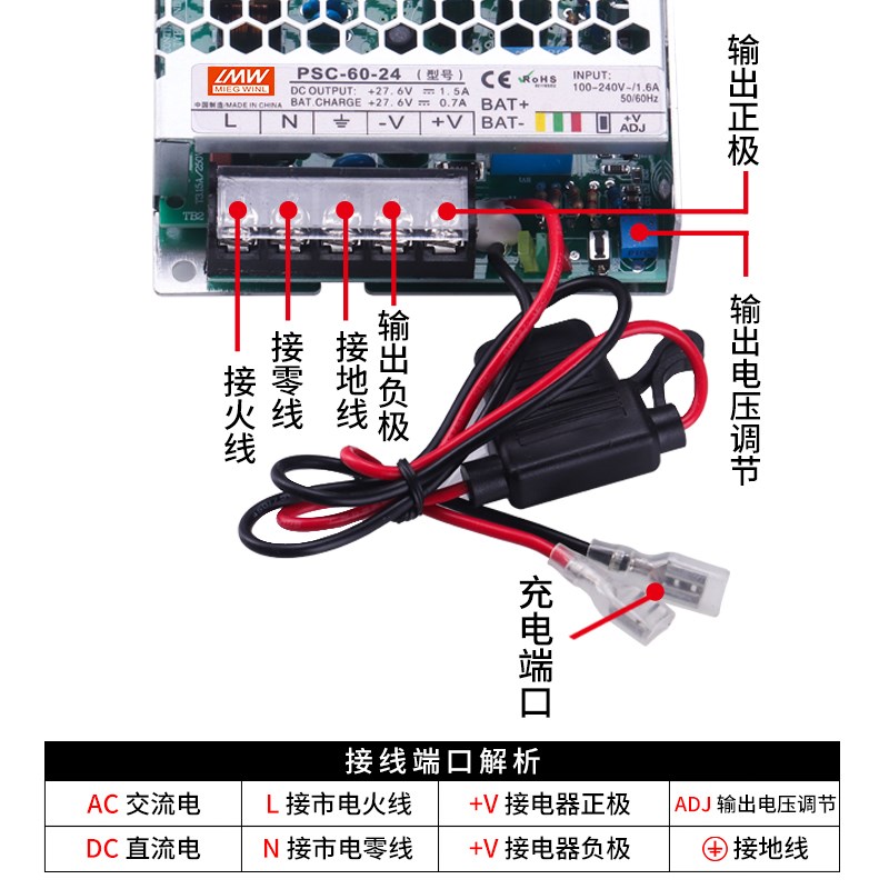UPS不间断开关电源SC180W1u20W60W250W直流低压12V24V充电安防监
