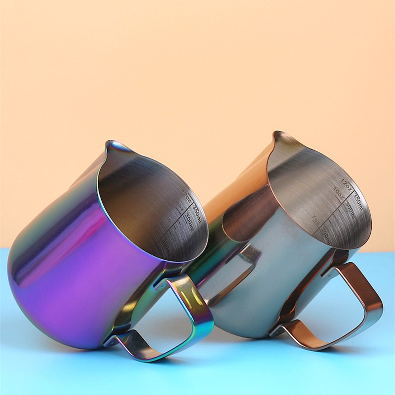 304不锈钢拉花杯尖嘴拉花缸咖z啡拉花壶 内刻度奶泡杯专业咖啡器