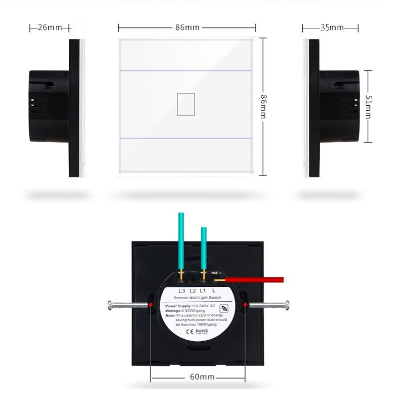 射频RF433遥控发射面t板配智能开关可双控无线遥控开关随意贴开关