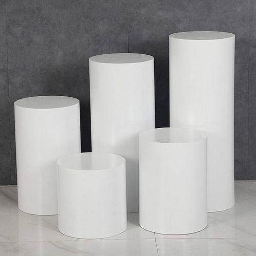 圆形几何烤漆展示台白色圆柱橱窗模特鲜花拍照烤漆站台形展示架