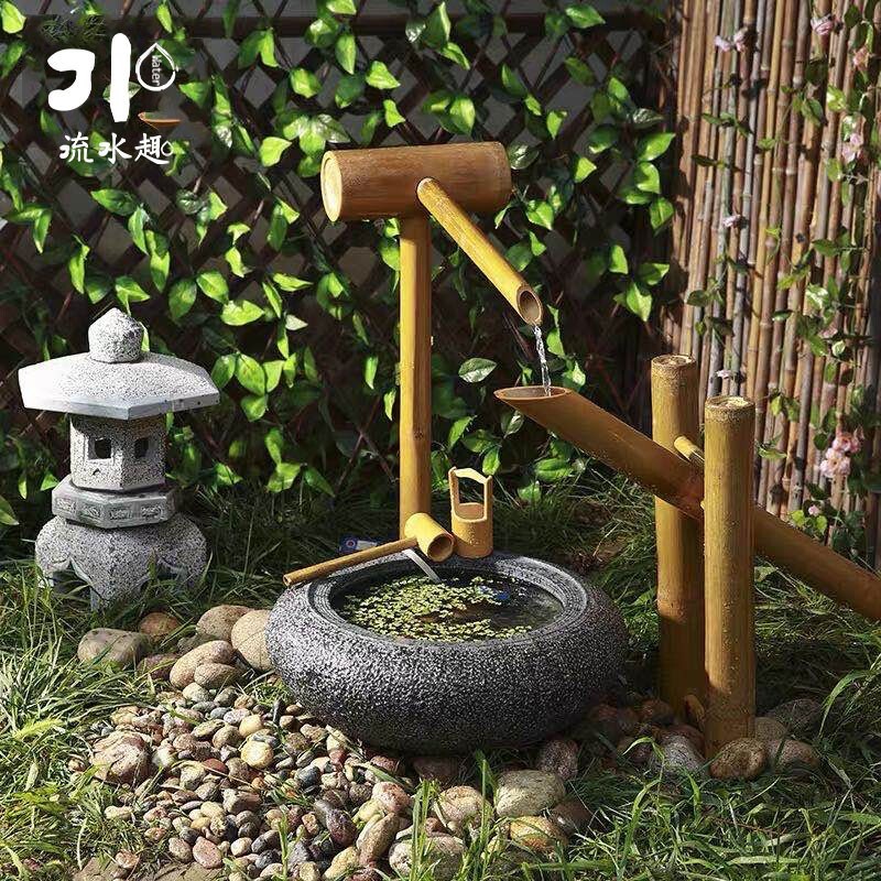 石槽造景盆石景观石头装饰竹钵现代流水摆件排户外景W观石庭院户