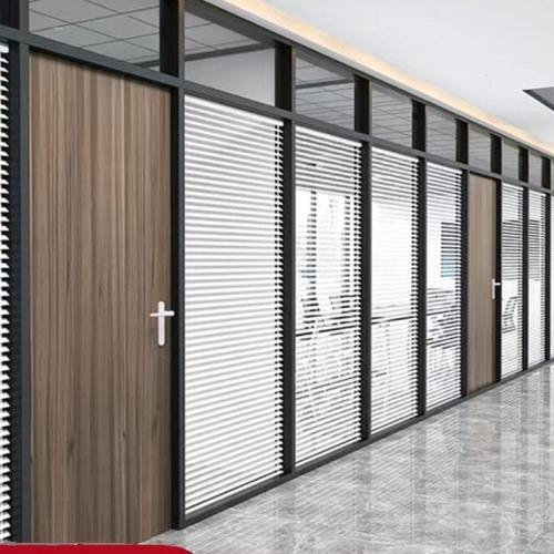 南京办公室隔断安装定制铝合金双层钢化玻璃夹百叶隔断门隔断厂家