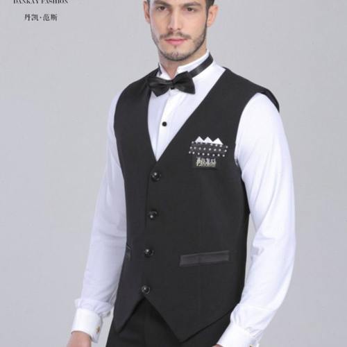丹凯精品男士黑色 条纹 国标摩登交谊舞蹈服装夹克三角短款马甲