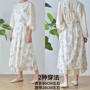 紫衣库简约做饭围裙围腰两穿加长全F棉防泼水防污家用厨房连衣围