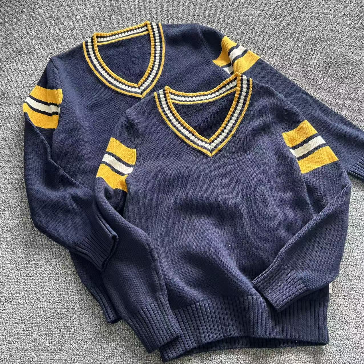 韩流学院款 百搭儿童毛衣 男童针织衫中大童V领休闲纯棉线上衣