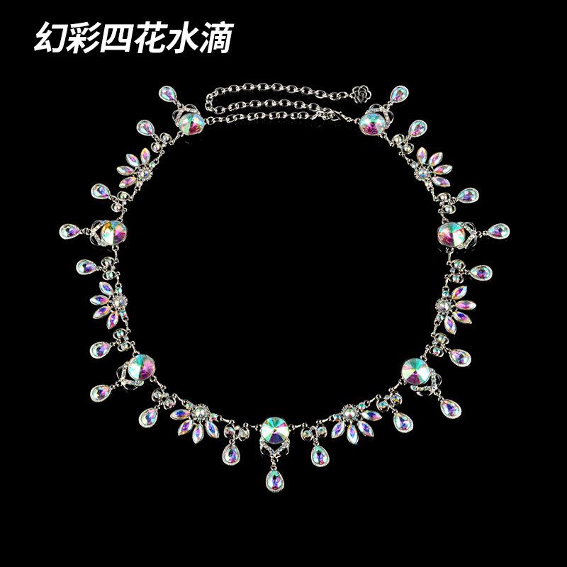 淘宝热卖肚皮舞腰链水钻水兵舞钻链珍珠装饰加长金属镶钻腰带