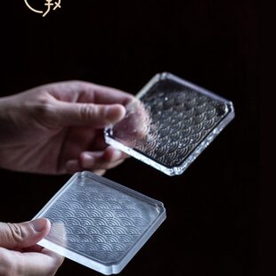 饮致透明玻璃防烫茶杯垫家用功夫茶具茶杯托方形隔热垫小壶承茶碟