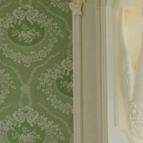 现货 美国进口纯纸壁纸 舒马赫绿 团花鸟 美式乡村田园 背景墙纸