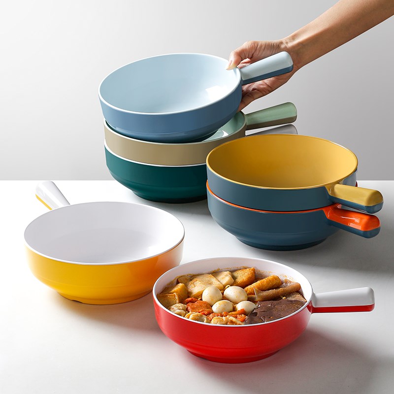 瑞美密胺餐具手柄粥碗商用仿瓷塑料冒菜麻辣烫碗S大碗带把汤碗面