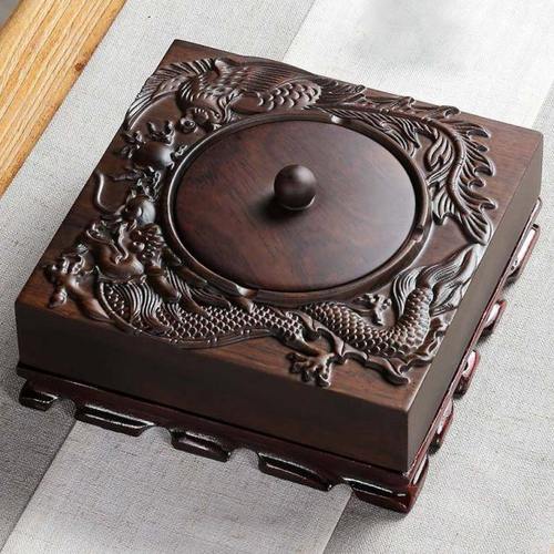 黑檀木烟灰缸带盖家用客厅中式复古防风防飞灰烟灰缸创意个性潮流