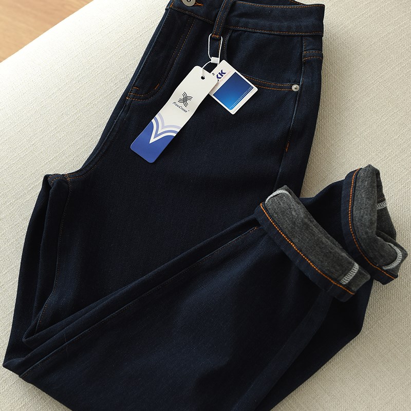 梨子身材显瘦神裤四面弹一t体绒深蓝色加厚牛仔裤保暖显瘦百搭新