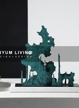 售楼处大厅样板房间新中式v假山摆件博古架软装饰书房桌面艺术摆