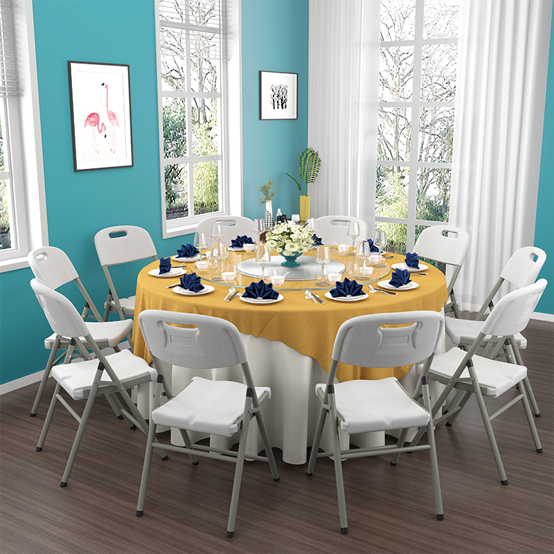 折叠圆桌家d用简易大圆桌面塑料可折叠餐桌子饭桌户外简约餐桌椅