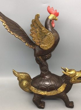 古玩桌面铜器大号纯铜踏龙龟带金塔摆件家居装饰工艺品古玩收藏