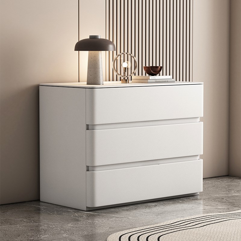 奶油风大尺寸大户型加高60cwm实木轻奢网红床头柜极简皮质卧室斗