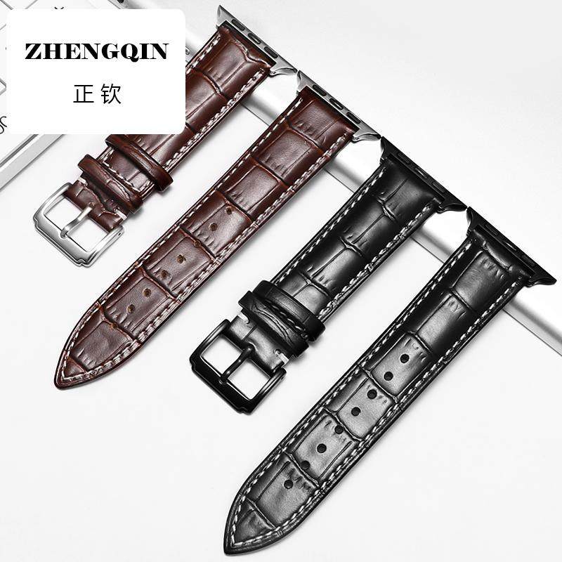 适用代用apple watch1/2/3/4代苹果手表带头层真皮表带针扣配件