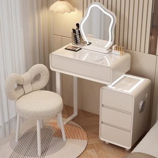 现代简约梳妆台小户型岩板轻奢实木奶油风化妆台带智能柜 2023新款