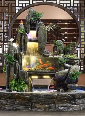 假山流水喷泉大型鱼池花园庭院造景装饰仿石头会所酒店山水盆景