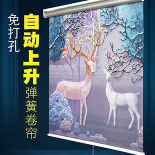 自动回弹卷帘卫生间伸缩上升免打孔电动遮光遮阳升降窗帘 2024新款