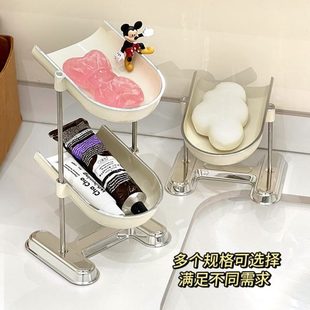 轻奢浴室肥皂盒置物架卫生间洗漱台首饰收纳架双层沥水香皂盒挂钩