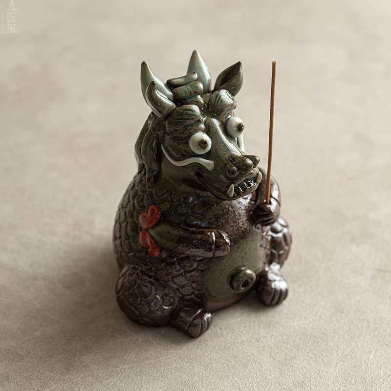 九匠风 生肖龙茶宠陶瓷线香香插可养茶台摆件手工茶玩艺术装饰品