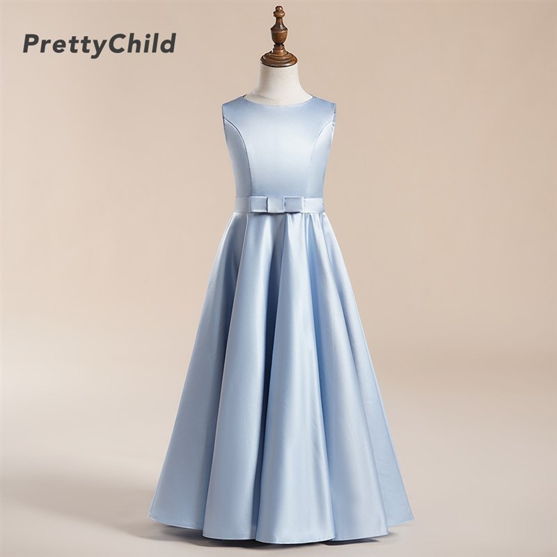 女童小提琴d演出中大童乐团钢琴比赛天蓝色缎面高端晚礼服长款春