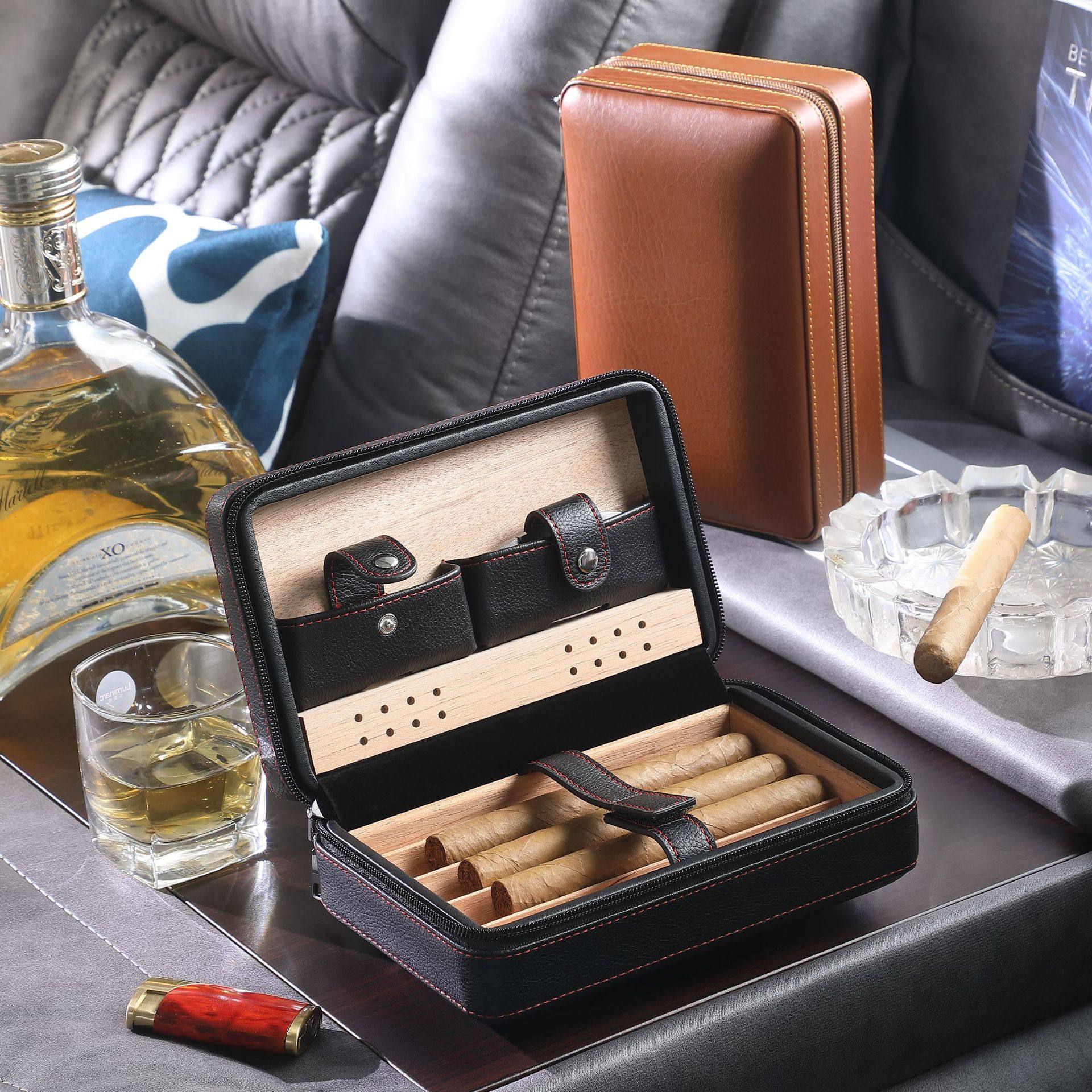 雪茄盒便携式拉链包四支装醇化保湿烟具西班牙雪松木礼盒旅行伴手,ZIPPO/瑞士军刀/眼镜,烟盒,淘宝优惠券,粉丝福利购,淘宝优惠卷