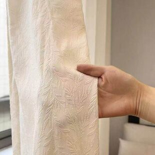 新款法式奶油色现代简约轻奢浮雕纱窗帘透光不透人客厅卧室定制