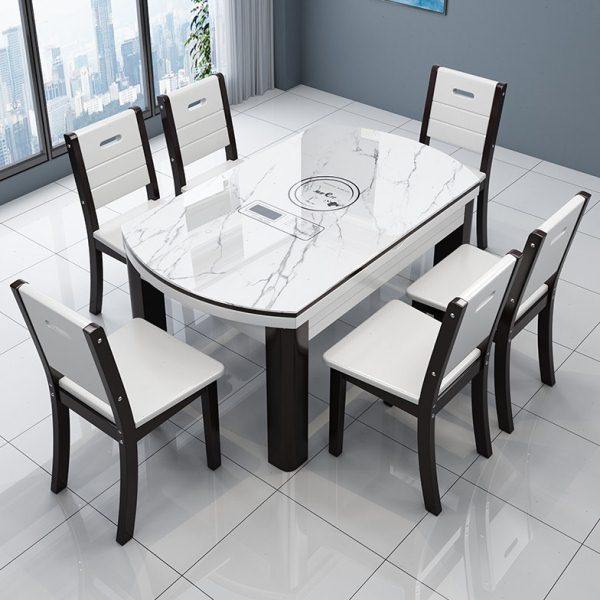 实木餐桌椅组合伸缩折叠家现代简约用小户型多功能电磁炉吃饭餐桌,住宅家具,岩板餐桌,淘宝优惠券,粉丝福利购,淘宝优惠卷