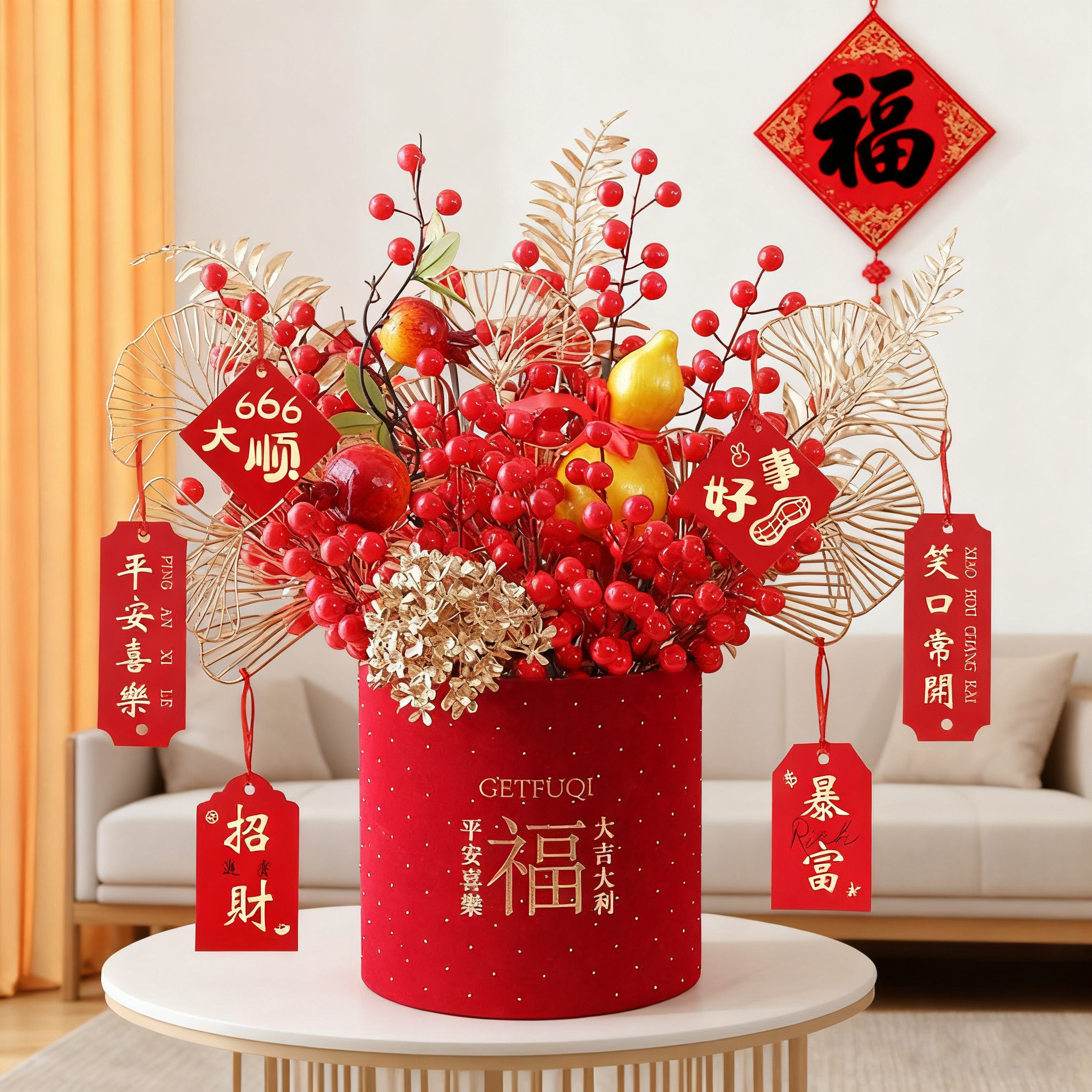 乔迁之喜装饰摆件新居布置搬家入宅仪式用品福桶发财果客厅真花,鲜花速递/花卉仿真/绿植园艺,绿植,淘宝优惠券,粉丝福利购,淘宝优惠卷