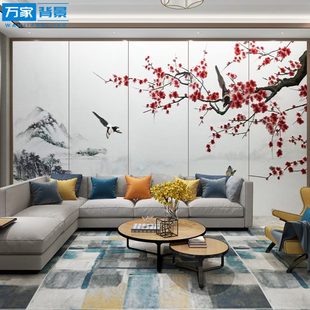 床头卧室刺绣硬包电视背景墙酒店墙布壁画轻奢背景 客厅沙发新中式