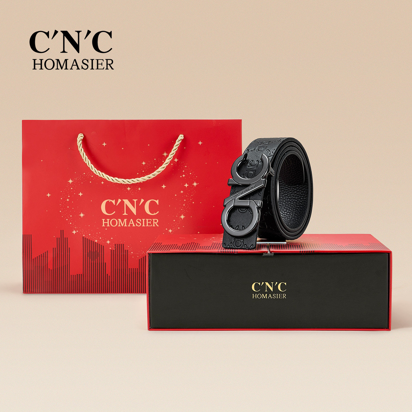 男士皮带平滑扣头层牛皮内扣腰带