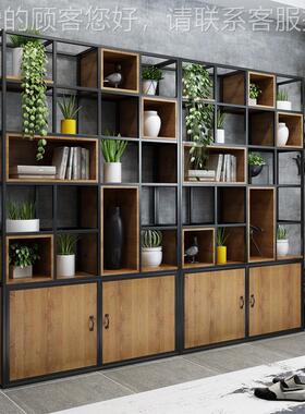 美式72628复古工业风物实木书架铁艺复物架落地柜储展示置架古书