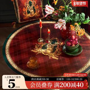 范居态度鹿灵圣诞仿皮革餐桌垫红色喜庆桌布防水防油免洗圆桌垫