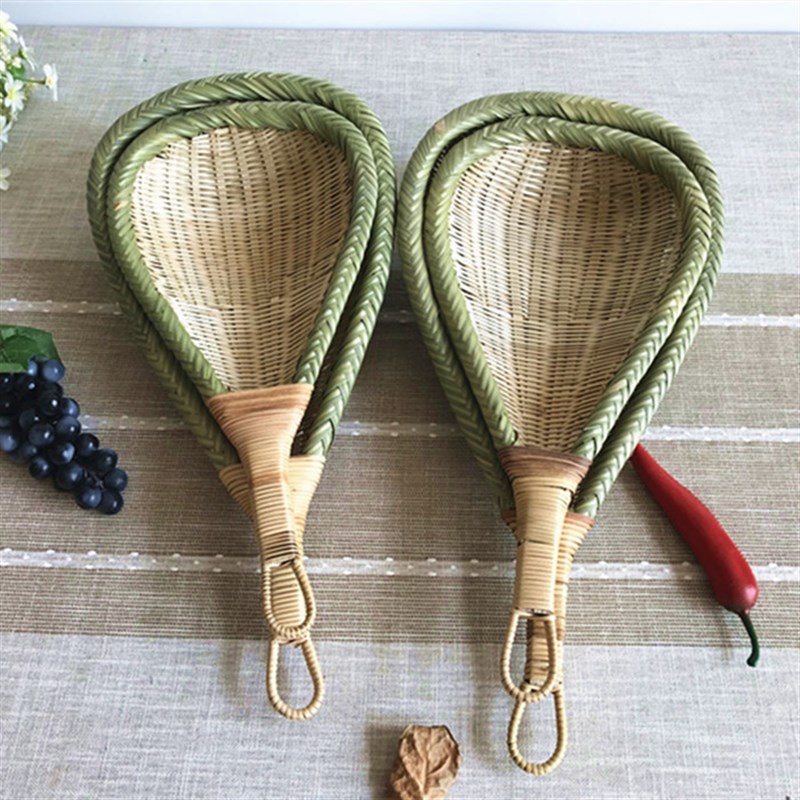 手工竹编漏勺 h竹制品捞面勺 厨房家用沥水勺子 过滤长柄米粉网勺