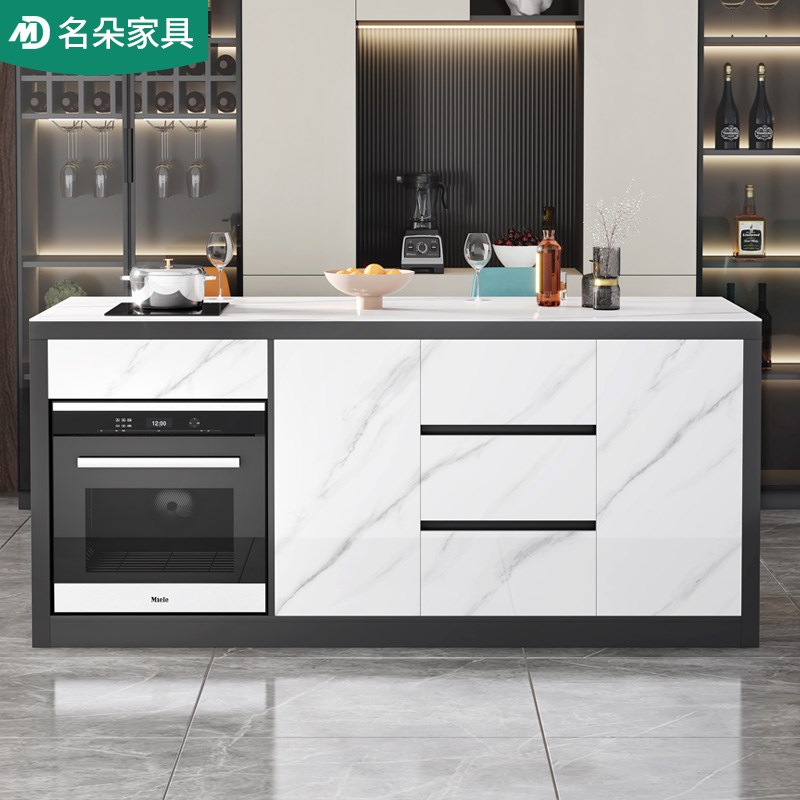 岩板岛台餐桌一体家用小户型轻奢现代厨房多K功能茶桌吧台定制5E1